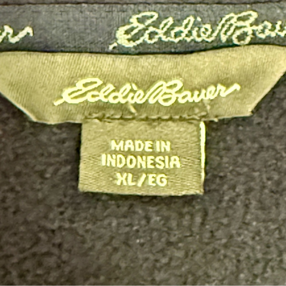 EDDIE BAUER Men's Knit Fleece Sweater 1/4 Snap Muff Pocket Gray Navy Sz-XLarge - Picture 2 of 12